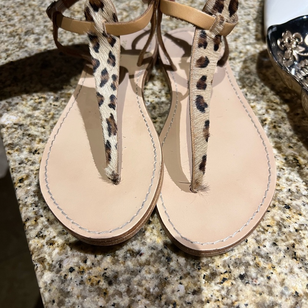 Leopard Print Leather Sandals - image 2